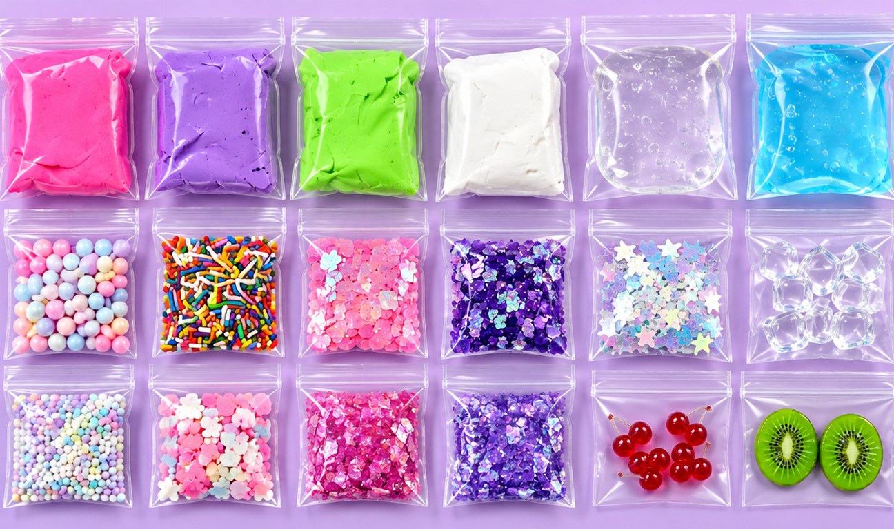 Bags of slime, clay and mix-ins