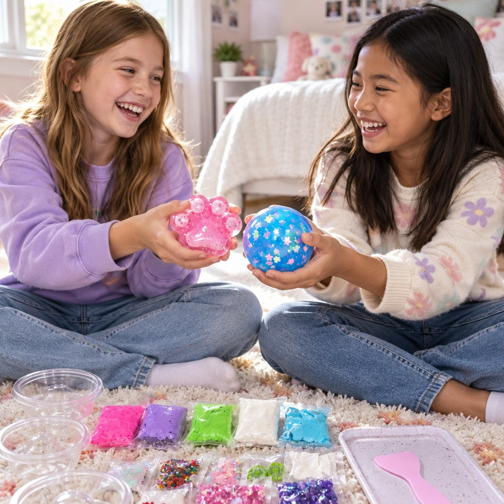 Two friends swapping squishies